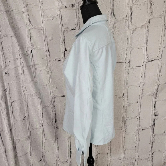 EDDIE Bauer Light Baby Blue Button Up Brushed Flannel Soft Shacket Shirt L - Picture 7 of 11